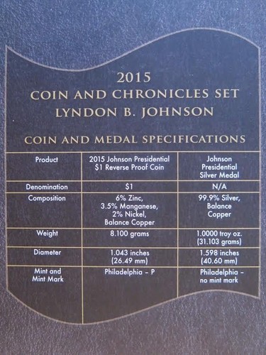 2015 LYNDON B. JOHNSON COIN & CHRONICLES SET IN ORIGINAL GOVERNMENT PACKAGING - Picture 7 of 12
