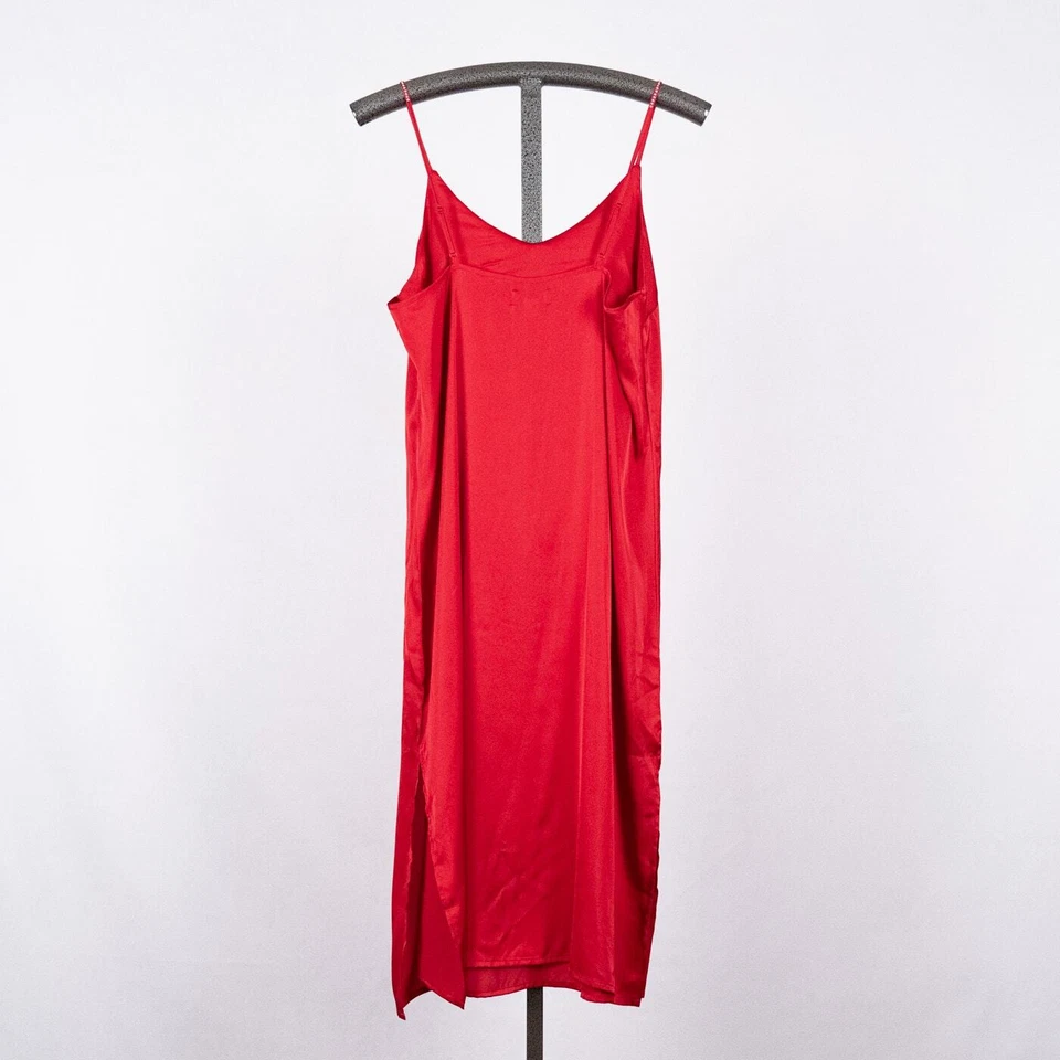 Nicole Miller Red Satin Slip Dress Rhinestone Accents Size LARGE Classic Elegant - Image 3 of 4