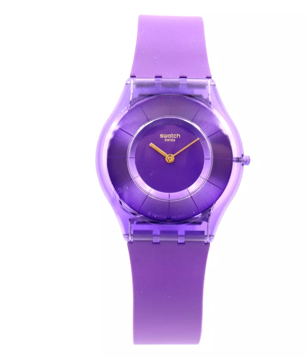 New Swiss Swatch Classic Skin Purple Silicone Women Watch 34mm SS08V103 120