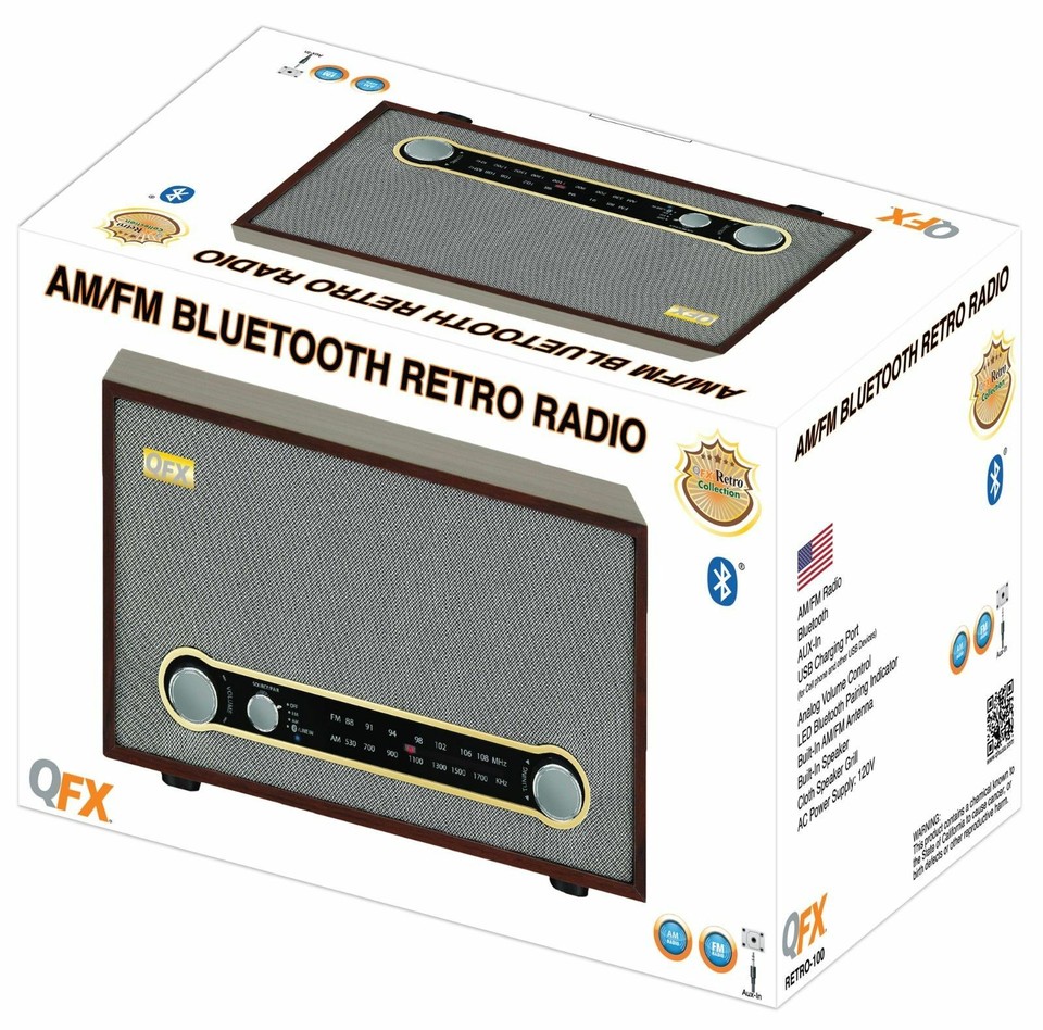 QFX RETRO-100 Retro Vintage Style AM/FM Radio Bluetooth USB Charging ...
