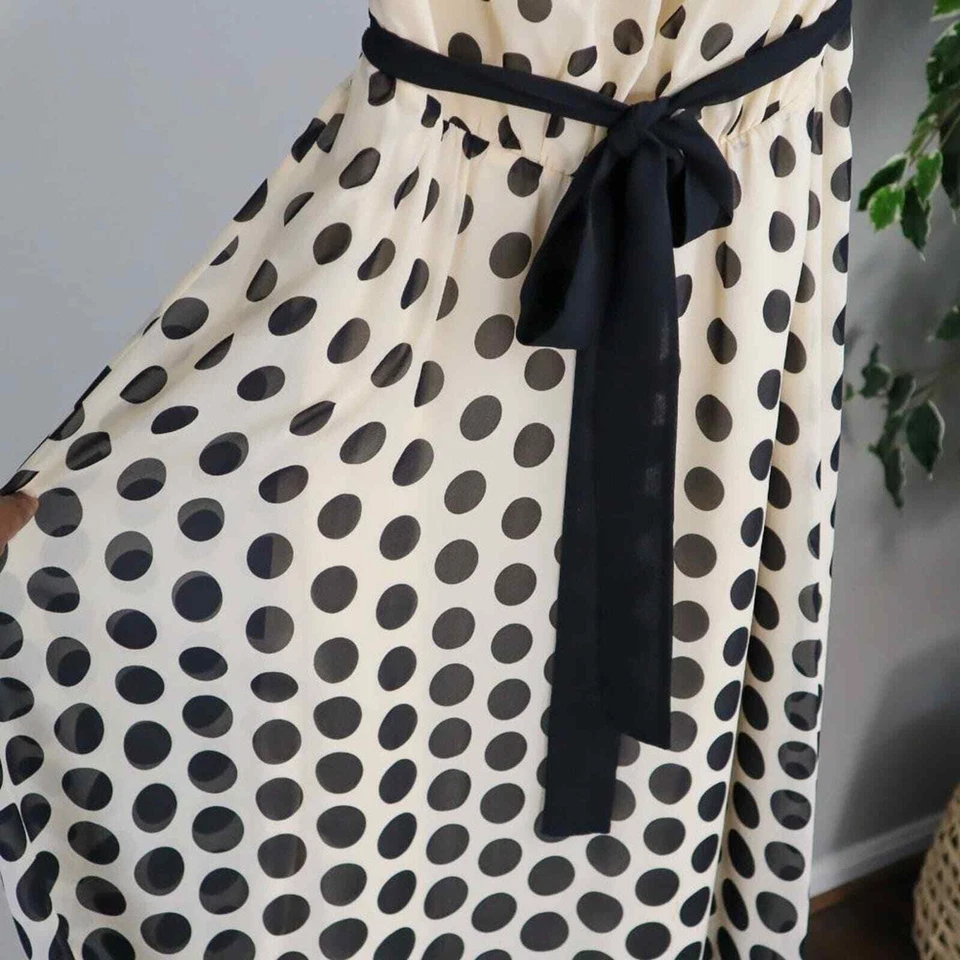 Ограниченный 100% шелк желтовато-коричневый и черный горошек платье без бретелек - Изображение 3 из 4