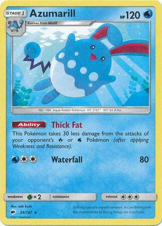 Azumarill 35/147 Rare - Pokemon Sun & Moon Burning Shadows Card - Picture 1 of 1