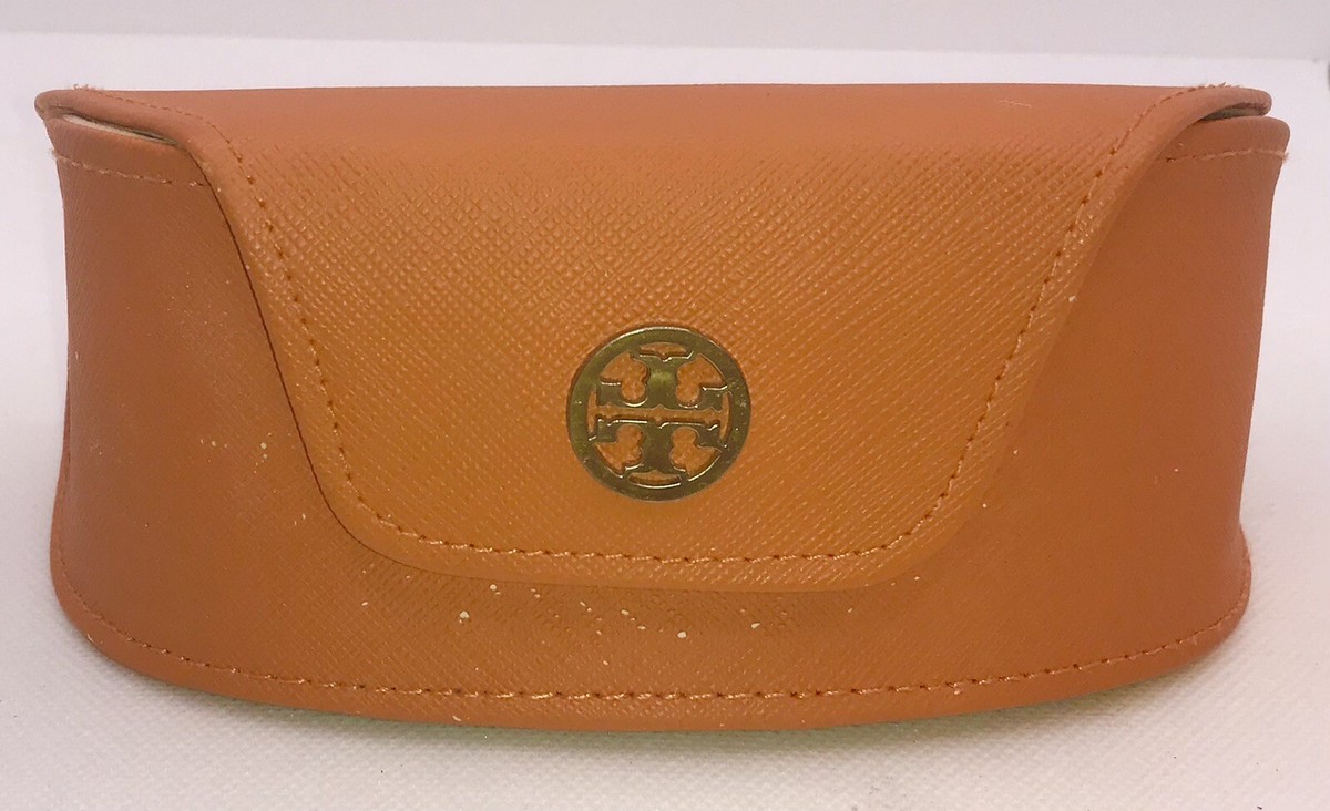 Tory Burch Orange Sunglasses Eyeglass Case Magnetic Flip Top Gold Accent NEW Tory Burch Glasses Case Orange Saffiano Leather Gold Metal  main image 4