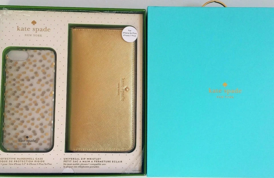 Kate Spade Wristlet iPhone 6/7/8 Plus Case Gold Dot Teal Confetti Zip Wallet NEW - Image 4 of 4
