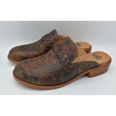 Sofft Womens Size 10 Nels Taupe Floral Leather Slip On Loafer Mules Shoes