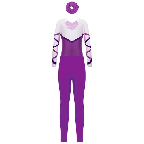 Kids Girls Leotard With Pants Dance Jumpsuit And Hair Tie Sparkle Unitard Yoga - Picture 29 of 37