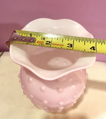 1960s FENTON PINK Cased White Glass HOBNAIL Ruffled Petal VASE 7” EUC - Picture 14 of 15