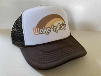 Vintage Wake N' Bake Hat Funny Trucker Hat Adjustable snapback Brown Party Cap