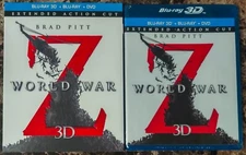 NEW World War Z 3D Blu-ray DVD 3-Disc Set Extended Action Cut Embossed Slipcover