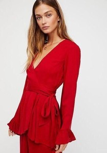 red wrap top long sleeve