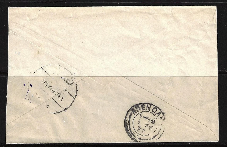 REINO DE YEMEN 1957 MODEIDA FECHA CANCELACIÓN Y ATADO VIOLETA 6 BOGASH VÍA TAIZ A ADÉN Foto 2 de 2