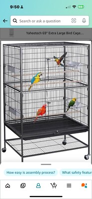 Segawe 53'' Black Parrot Cage Bird for Cockatiel Parakeet Finch Playtop Gym Perch