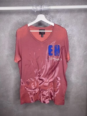 Ed Hardy By Christian Audigier Mens Tattoo Burgundy V-neck Tee Size XL - Image 1 of 3