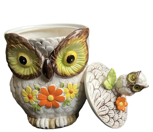 RARE ‼️ Vintage Ceramic Owl and Winking Baby Cookie Jar - Picture 2 of 6