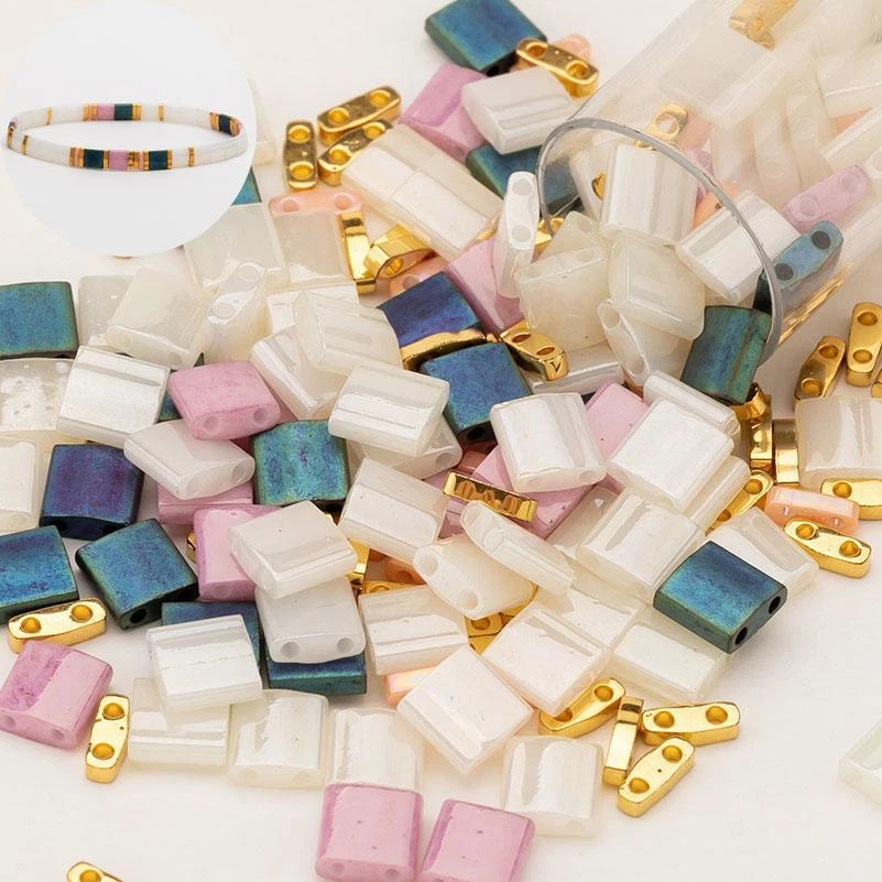 Glass Tila Beads Multicolor Square Beads Pearl Jewelry Making Bracelets  5grams