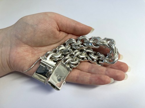 Brazalete de cadena Garibaldi de plata esterlina 925 mexicano Taxco pesado. 7,5",213 gramos - Imagen 7 de 16