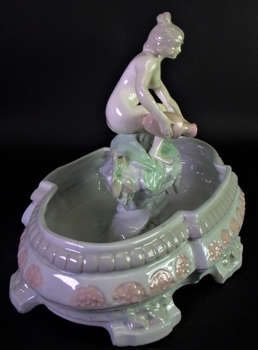 JUGENDSTIL Tafelaufsatz Aktfigur NYMPHE beim Bad - Eichwald - L38cm - Bild 3 von 12
