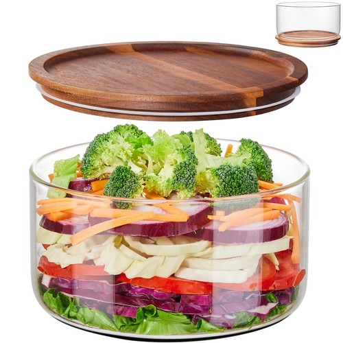 Large Salad Bowl With Lid 106 Oz Glass Salad Bowl With Acacia Wood Lid Versatile