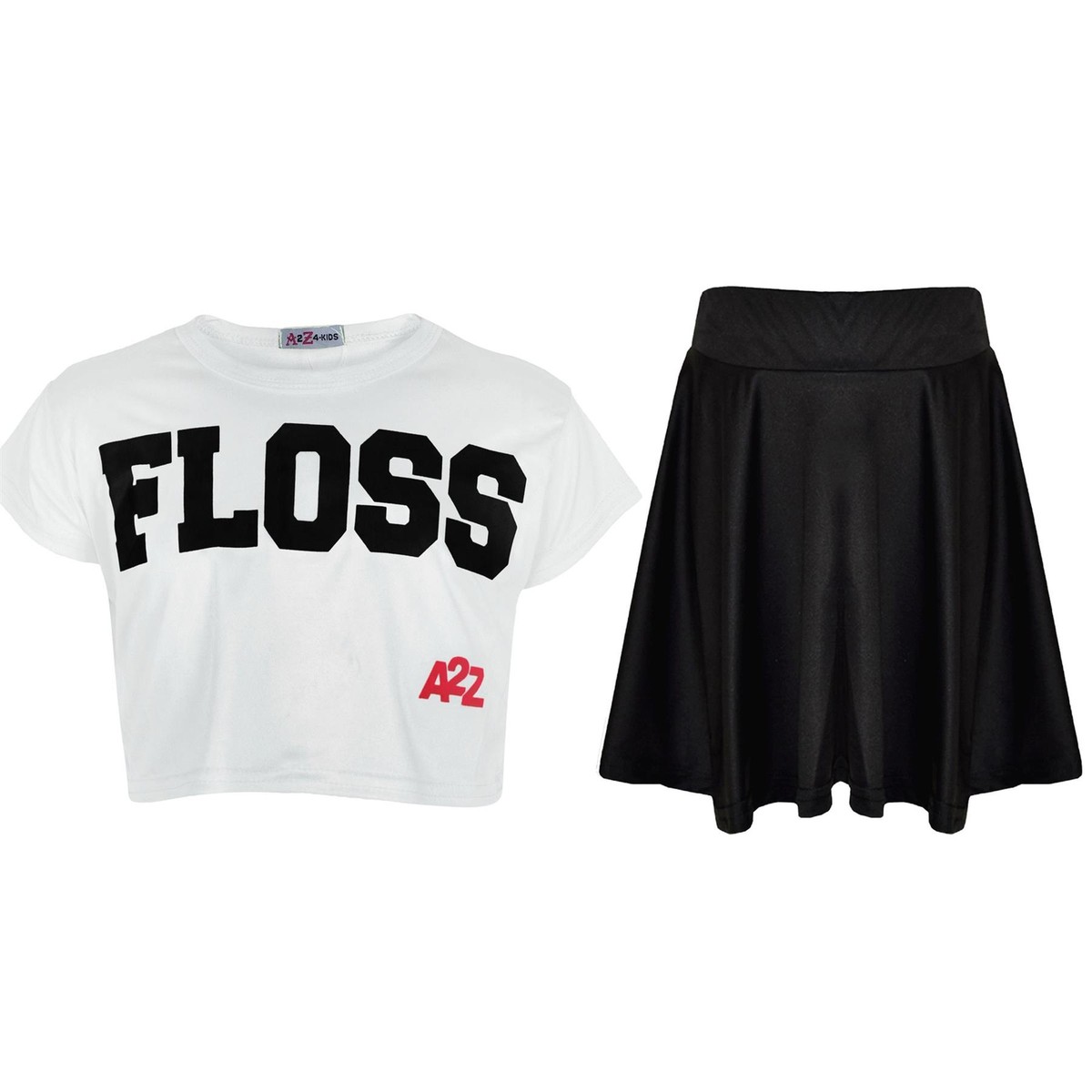 Kids Girls Floss Fashion Crop Top Stylish White Top Skater Skirt