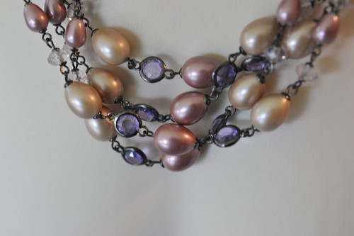 NWT TALBOTS Faux PEARL & RHINESTONE lavender 20" BIB Necklace Spring layered - Picture 3 of 12
