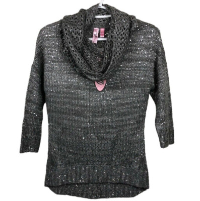 NEW Dolled Up by F.A.N.G Knit Gray Sweater Top Collar Sequence Medium
