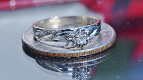 10k white gold engagement ring 0.06ct HSI1 diamond solitaire sz 5 handmade 1.4gr - Picture 4 of 12