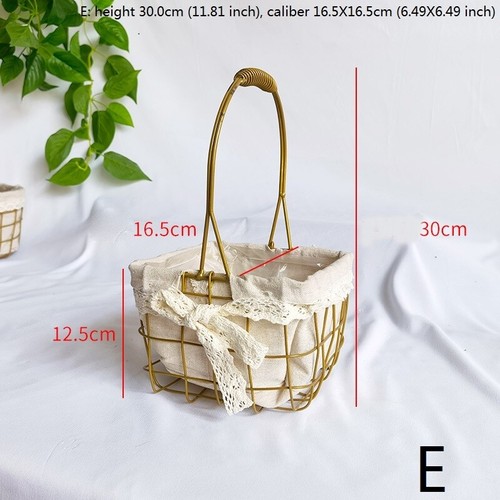 1PC Portable Basket Metal Wire Woven Fabric Lining Storage Flower Pot Decor Mini - Picture 17 of 18