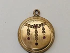 Antique Victorian Locket Fob For Pocket Watch Chain Gold Plated Ruby ! No.BF160