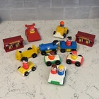 Vintage Fisher-Price Little People Figures Lot With Rolling Cars Vehicles
