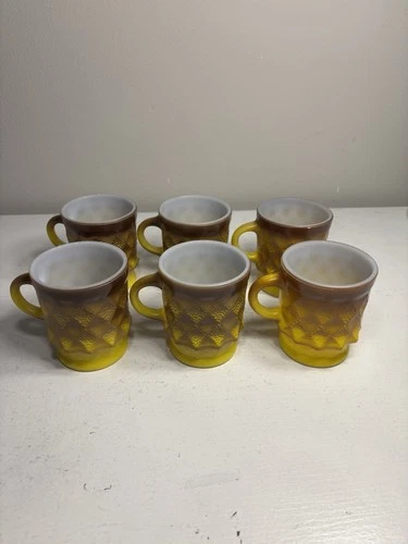 Fire King Anchor Hocking Kimberly Diamond Ombre Brown Mugs set of 6