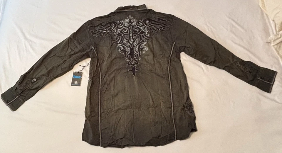 Roar Signature Embroidered Long Sleeve Shirt Mystery Tiffany Stones Men’s 2XL - Image 2 of 4