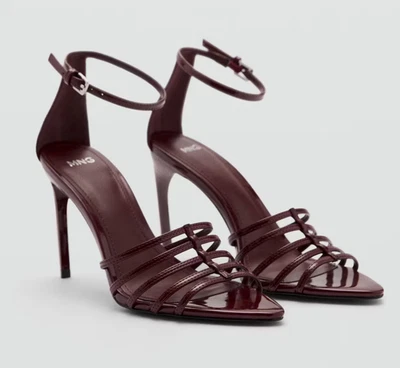 NEW MANGO MNG BURGUNDY STAPPY HEELED SANDALS HIGH HEELS SHOES 39 US 8.5 - Image 1 of 4