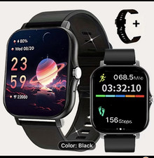 Black 47mm Metal Smart Watch Touchscreen Fitness Weather Alarm Android
