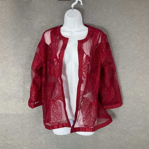 Chico's Travelers Sheer Sequin Floral Jacket Evening Party Cover Up Size 1 M