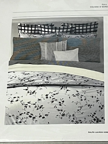 Ralph Lauren Munroe Reversible Duvet Cover King $470 White/Charcoal 100% Cotton - Picture 12 of 12