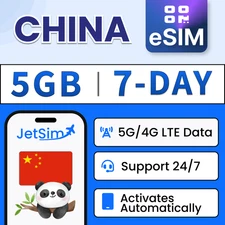 China Prepaid eSIM – 5GB High-Speed + Unlimited Basic Data | 7-Day Travel Data