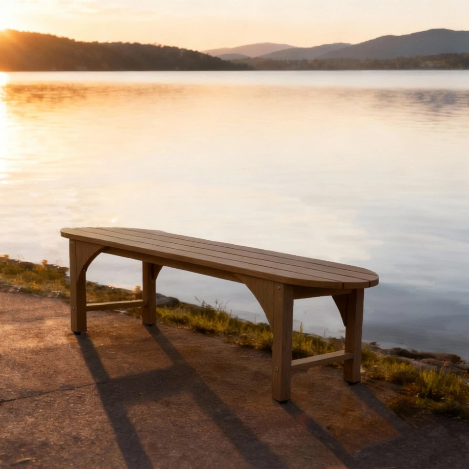 Banco exterior minimalista - Diseño sin respaldo con asiento de listones para patio, parque, salón Foto 4 de 4