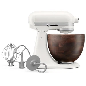 KitchenAid KSM156 Stand Mixer White w/Walnut Wood Bowl