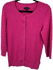 Tommy Hilfiger Pink Cable Knit Cardigan Large Pima Cotton