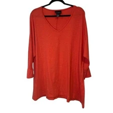 Cynthia Rowley Women's V-Neck 3/4 Sleeve Knit Top Red Size 2X Casual Lightweight