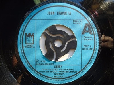 John Travolta Sandy 7'' Midsong POSP6 EX 1978 made in France, blue paper label...