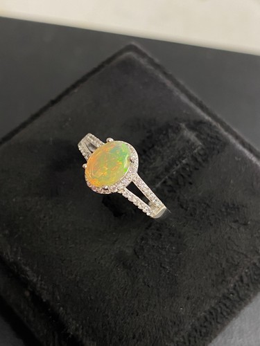 NATURAL FIRE OPAL 6X8 WHITE CZ SET STERLING SILVER 925 RING EARRING PENDENTS - 第 9/14 張圖片