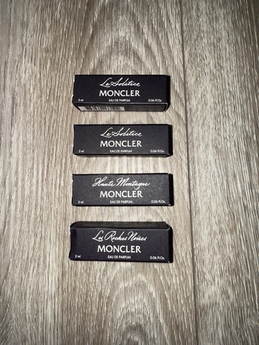 LOTS OF 4 MONCLER PERFUME SAMPLES,LE SOLICIT,HAUTE MONTAGNE,LES ROCHES NOIRE EDP