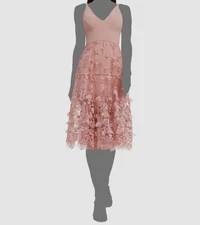 Dress The Population Women's Pink Plunging Darleen Neck Fit & Flare Dress Sz XL