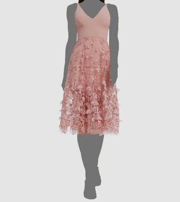 Dress The Population Women's Pink Plunging Darleen Neck Fit & Flare Dress Sz XL