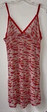 Y2K Tracy Pink Red Animal Print Sheer Mesh Babydoll Slip Nightie Coquette M