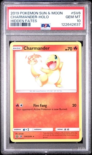 2019 POKEMON SUN & MOON HIDDEN FATES #SV6 CHARMANDER-HOLO PSA 10