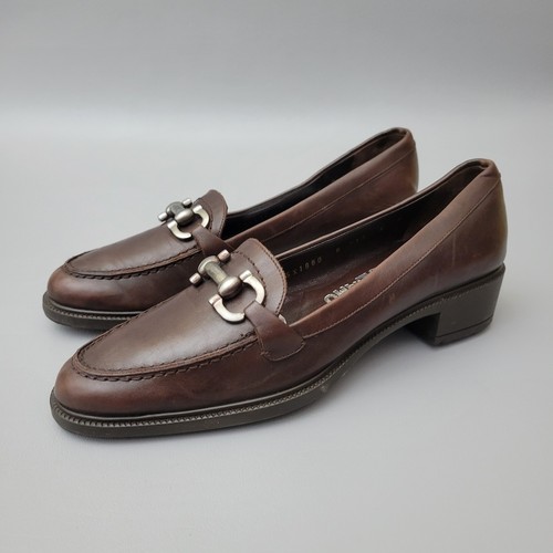 SALVATORE FERRAGAMO dunkelbraune Glattleder Bit Gancini Slipper Halbschuhe 6 B