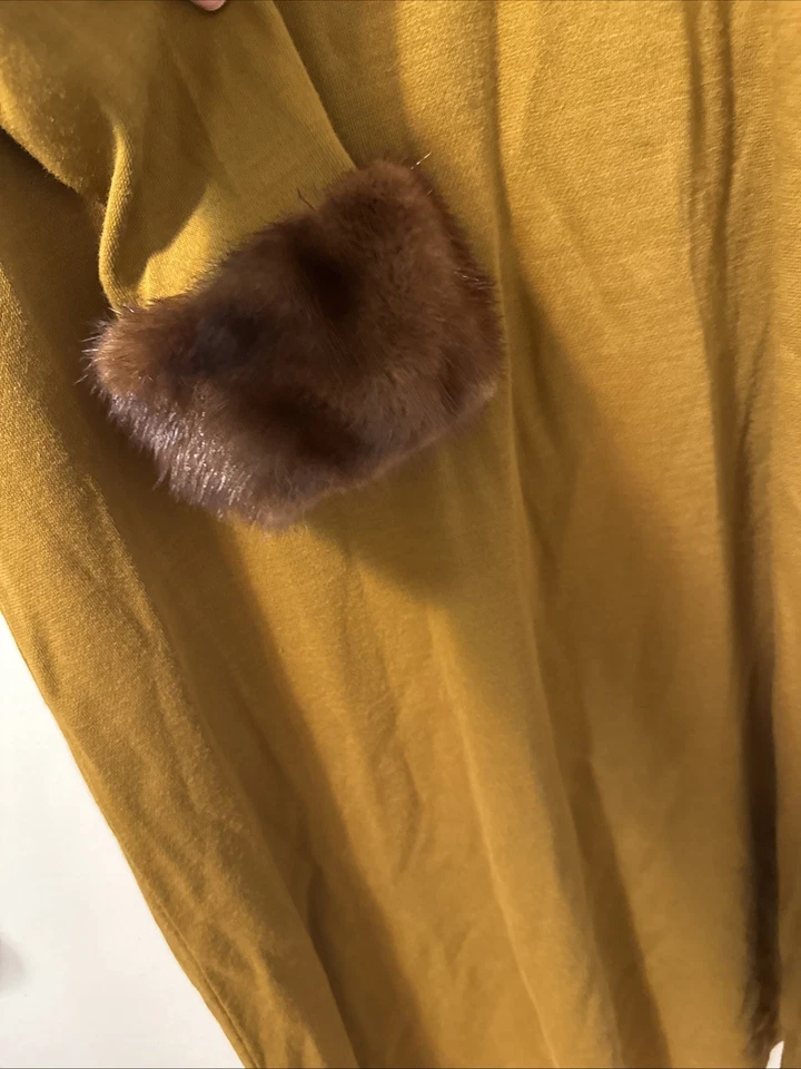 Elegante Vestido Vintage Mediano Lennie Nina Leonard Borde de Piel Capucha Cuello Fuera del Hombro Foto 3 de 4