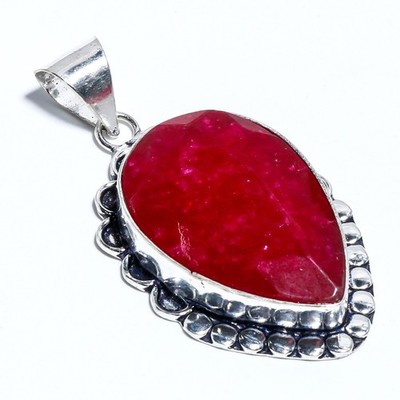 Sakota Mines Pink Ruby Gemstone Pendant 925 Sterling Silver Jewelry Size 1.60''